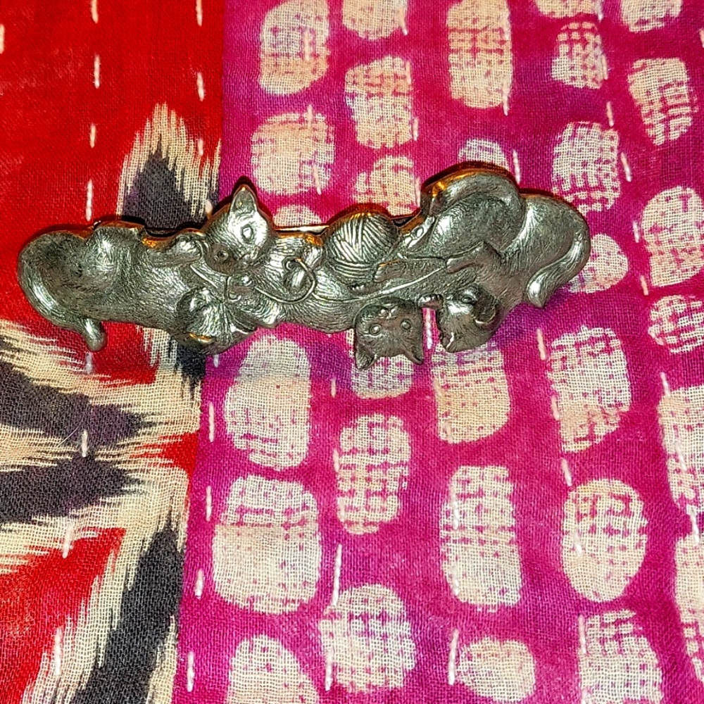 Vintage Pewter Cat Barette